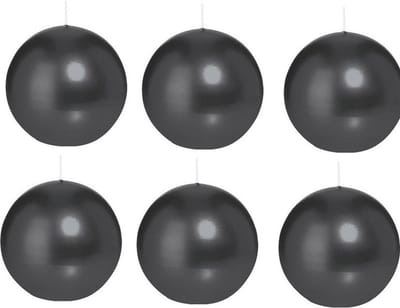 Trend Candles Bolkaars glad - 6x - zwart - 8 cm - 25 branduren - ronde kaarsen