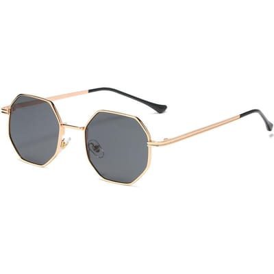 Vintage Fietsen Polygon Zonnebril Vintage Metalen Frame Dames Heren Zwart Glas Rond Punk Buiten Zonnebril Trendy Tinten beige