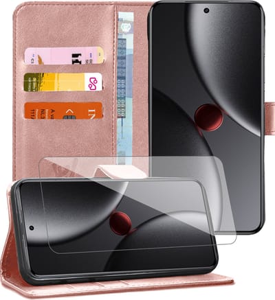 Hoesje geschikt voor Xiaomi 15 Ultra - Screenprotector Glas - Portemonnee Book Case Rosegoud