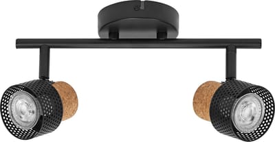 LEDVANCE DECOR SPOT CORK, 2 x 3,4W, 460lm, zwart, spot, verstelbare koppen, veelzijdig gebruik, interieurspot, vervangbare ledlampen, warm witte lichtkleur, GU10