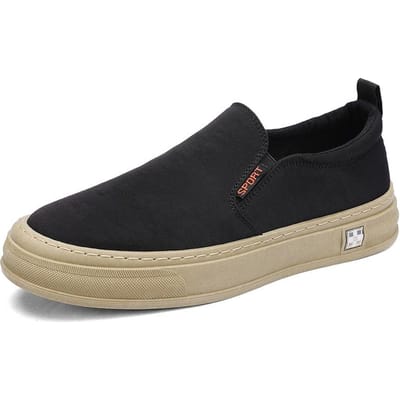 Zomer heren ademend werk anti slip casual heren sport luie één voet canvas schoenen 43 zwart