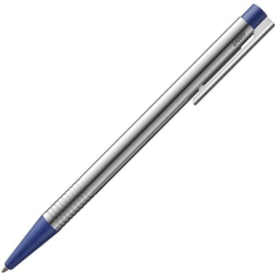 LAMY Logo balpen 205 – Kuli van roestvrij staal in de kleur blauw met geïntegreerde clip-drukknop-eenheid