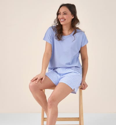 Little Label - dames pyjama kort - luipaard blauw - XS / 34-36 - extra zachte bio-katoen