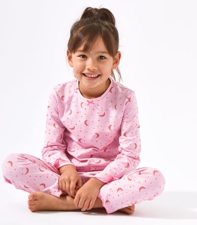 Little Label - pyjama meisjes - roze maan sterren - 4Y/98-104 - Zachte BIO Katoen