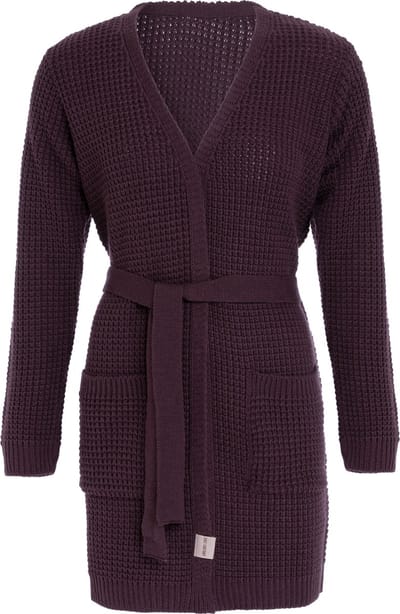 Knit Factory Robin Gebreide Dames Vest - Grof gebreide cardigan - Paars Damesvest - Middellang vest reikend tot boven de knie - Aubergine - 36/38 - Met steekzakken
