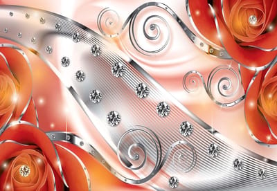 Fotobehang Orange Floral Diamond Abstract Modern | PANORAMIC - 250cm x 104cm | 130g/m2 Vlies
