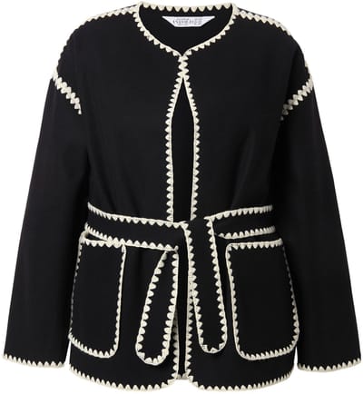 Studio Untold - Dames - Jasje oversized wollen look randen met borduursels - Zwart - Maat 42+