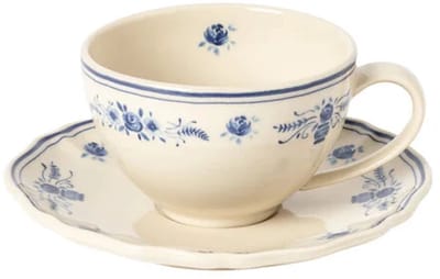 Costa Nova Portugees Aardewerk Koffiekop en schotel 26cl Vila beige blauw 16.7 cm - 7.4 cm inhoud 26 cl serviesset