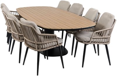 9-delige tuinset | 8 Isabel tuinstoelen (Sand) | 260cm Tower tuintafel (Black)