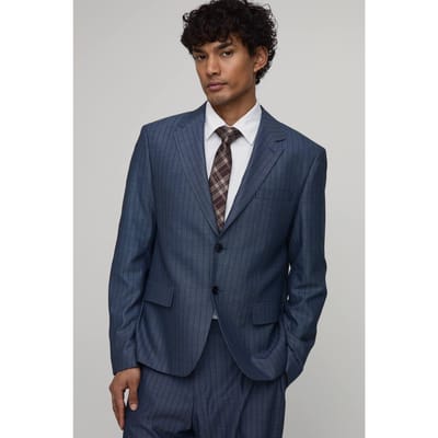 Gestreepte Denim-look Relaxed Fit Blazer | Navy | Size 34