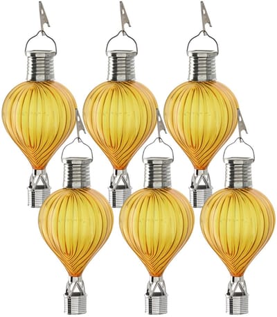 Cepewa LED ballonhanger - 6x - geel - H17 cm - luchtballon - tuinverlichting/buitenlamp