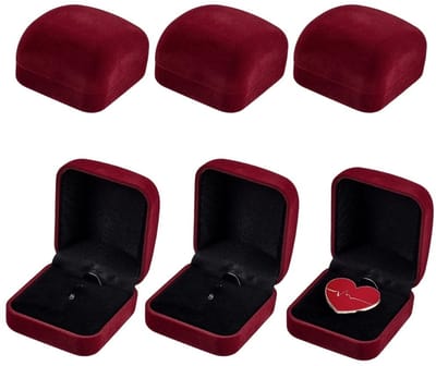 Dailygoods- Geschenkdoos 6 x fluwelen - Sieraden/kralen - Opbergdoos voor broches - Donkerrood - Vierkant - Herinneringen. - Sieradendoos