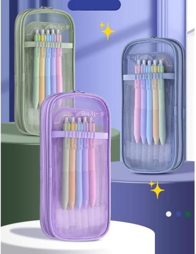 Transparant Etui - Mesh Organizer - Kantoor Organisatie - Stevige Rits - 23.5 cm Lengte - Rose