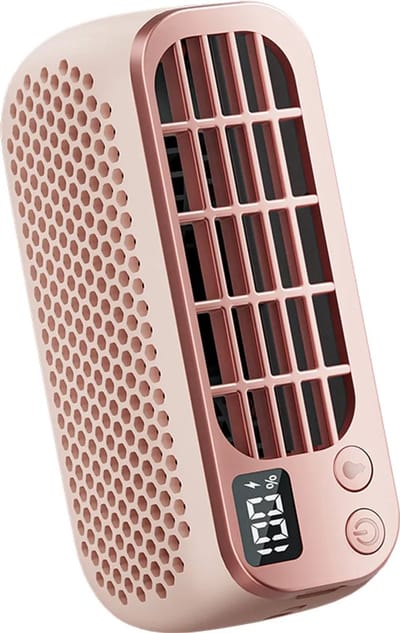 Draagbare USB-ventilator zonder bladen, compacte ventilator voor thuis en buitenshuis, mini-nachtlampje, 5 instelbare snelheden, roze.