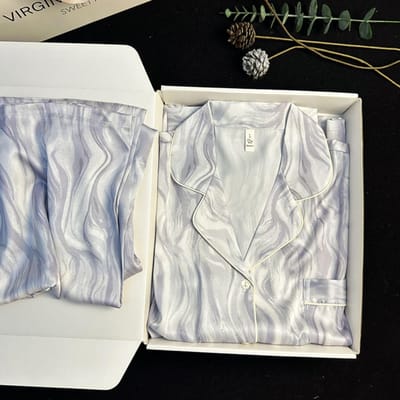 Herfst IJs Zijde Dames Pyjama Revers Knoop Vest Outfits voor Dames 2-delige Set Mode Print Set Kleding M white