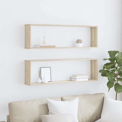 vidaXL - Wandschappen - kubus - 2 - st - 100x15x30 - cm - bewerkt - hout - sonoma - eiken