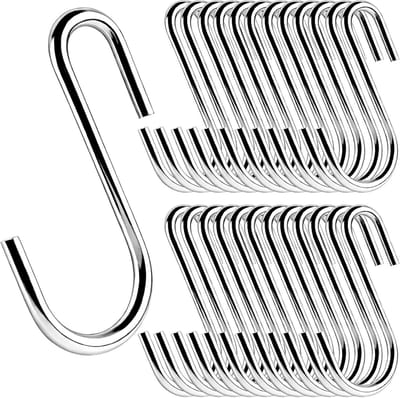 SnelShoppen - 24 Stuks S Haakjes voor Ophangen, Zilver, Multi-Functionele Keuken Haken, Duurzame Kledingrail Haken voor Keuken, Badkamer, Slaapkamer e