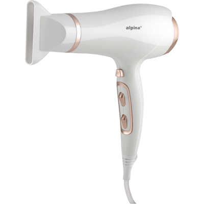 alpina Föhn 1900-2300W - Haardroger met 3 Warmte Instellingen - Haar Droger met Cool Shot - Hair Dryer incl. Extra Blaasmond en Ophanglus - Wit/Rosé