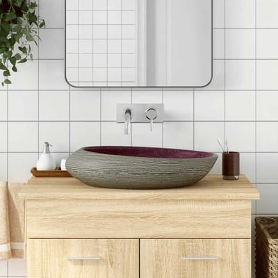 vidaXL - Opzetwasbak - ovaal - 59x40x14 - cm - keramiek - paars - en - grijs
