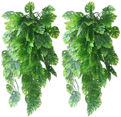 Allecto - Kunstmatige Monsterabladeren - Faux Planten - Altijd Groene Wijnstok - 2 Stuks - Tropische Decoratie - Voor Binnen en Buiten