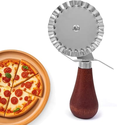 RVS Pizzasnijder met Houten Handvat, Perfect voor het Snijden van Pizza en Brood, Professioneel en Ergonomisch Ontwerp