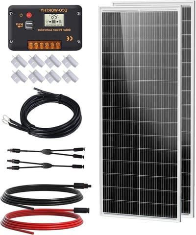 Zonnepanelen Kit - Zonne-energie Set - Off-Grid Stroom - Hoge Efficiëntie 25% - 2x 100W Panel