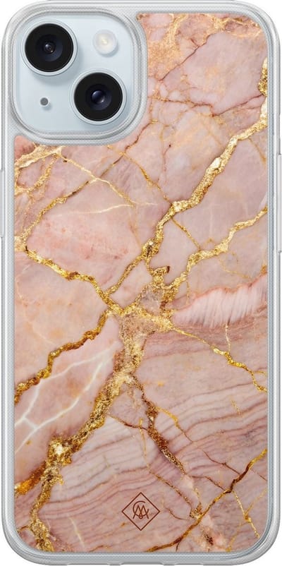 Casimoda® hoesje - Geschikt voor iPhone 13 - Rose Gold Marble - 2-in-1 case - Schokbestendig - Bloemen - Verhoogde randen - Multi, Transparant