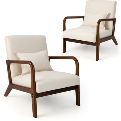COSTWAY Fauteuil woonkamer, loungestoel, gestoffeerd, moderne accentstoel van hout met armleuningen, enkele bank voor woonkamer, slaapkamer, 65 x 79 x 77 cm (beige)