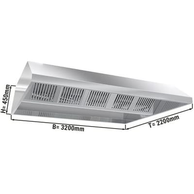 GGM Gastro Deckenhaube - 3200mm - mit Filter & Lampe Zilver