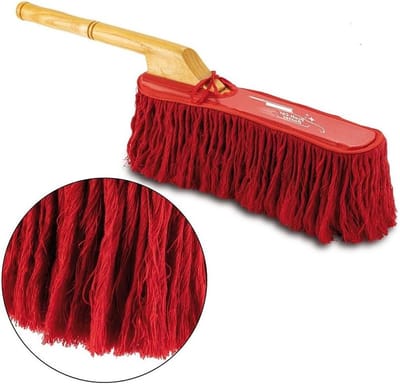 Autostofwisser Handbezem - Stofwisser Auto - Lak Verzorging - Gewaxte Katoenvezels - 60cm Lange Handgreep - Rood