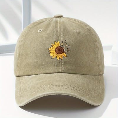Zonnebloem Bedrukte Baseballpet Met Verstelbare Retro Gewassen Zachte Top Pet Geschikt Voor Zowel Mannen Als Vrouwen Voor Buitenrecreatie Adjustable gray