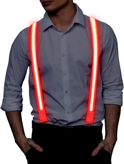 Verstelbare LED Rugsteunen met Neon Strepen voor Feestjes, Festivals en Kostuums (Rood)