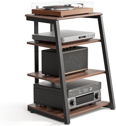 RUX® Platenspeler Meubel – Stand Platenspelerstandaard - Rustieke Platenopbergkasthouder - Draaitafelstandaard – 4 Treden – Max 50 Kg – Stevige Structuur - Zwart/Bruin - 52cm x 61cm x 78cm