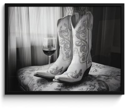 Poster in lijst - Fotolijst 70x50 cm - Posters - Wijn - Cowboylaarzen - Raamlicht - Wit - Posterlijst zwart - Decoratie - Wanddecoratie woonkamer - Muurdecoratie slaapkamer