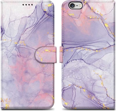Cadorabo Hoesje geschikt voor Apple iPhone 6 PLUS / 6S PLUS - Design Roze Paars Marmer No. 5 - Beschermhoes Case Cover met magnetische sluiting, standaardfunctie en kaartvakje