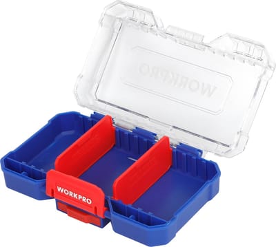 WORKPRO WP409050 Opbergbox Maat S – 165×103×49 mm – Koppelbaar, Met Compartimenten & Transparant Deksel