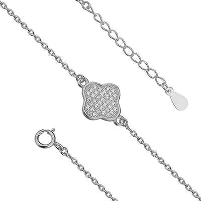 Joy|S - Zilveren klaver armband - bloem - zirkonia - gehodineerd
