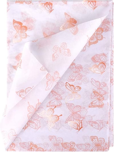 30st 50x70cm Rose Goud Tissuepapier Vellen, Vlinder Tissuepapier Inpakpapier Tissuepapier voor Geschenkverpakking Kerstmis Bruiloft Verjaardagsfeestje Babyborrels DIY Kunst (Witte Achtergrond)