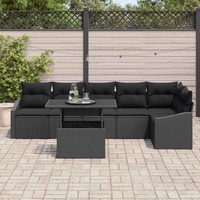 vidaXL Tuinbank Set met kussen met opslag 7 pcs Zwart poly rattan