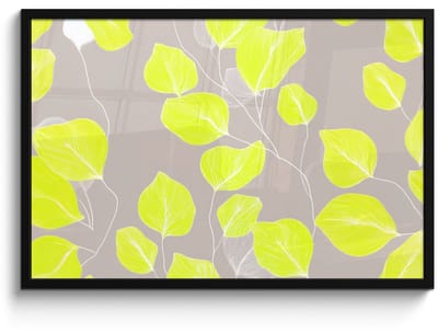 Poster in lijst - Fotolijst 90x60 cm - Posters - Bladeren - Neon - Geel - Lijnen - Posterlijst zwart - Decoratie - Wanddecoratie woonkamer - Muurdecoratie slaapkamer