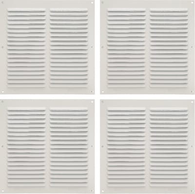 AMIG Ventilatierooster/muurrooster met gaas - 4x - 200 x 200mm - aluminium - wit - schoepenrooster - tegen muggen en insecten