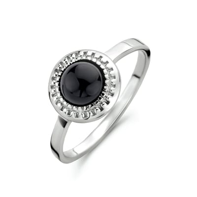 Schitterende Zilveren Ring met Ronde Onyx Steen 17.75 mm. (maat 56) model 273