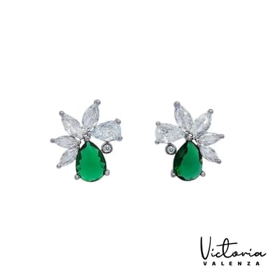 Victoria Valenza Cologne Victoria Valenza Arezzo Luxe Oorbellen Dames Messing Oorknopjes Dames - Groene Steen - Kleur Silver - 1 Paar