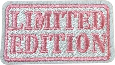 Strijkembleem/applicatie, 'limited edition" wit/roze