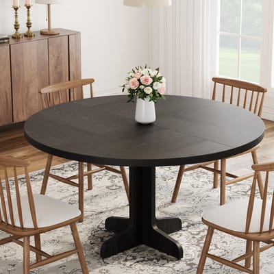 Eettafel Rond - 120x120x76cm - Stevig Onderstel - Keukentafel geschikt - voor 4 tot 6 Personen - voor Eetkamer of Woonkamer - Zwart