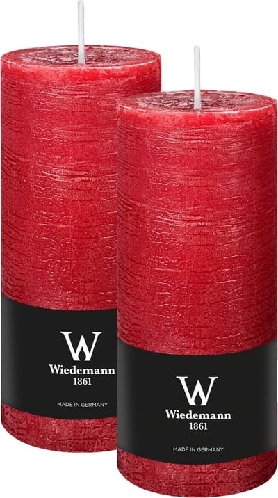 Wiedemann Cilinderkaars/stompkaars - 2x - rustieke kaars - rood - 7 x 16 cm - 66 branduren