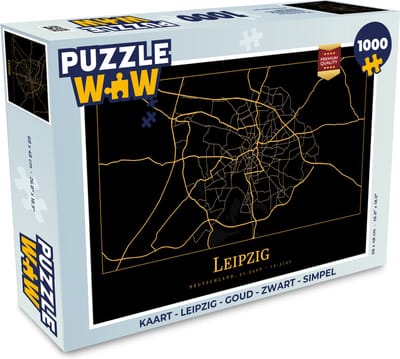Puzzel Kaart - Leipzig - Goud - Zwart - Simpel - Legpuzzel - Puzzel 1000 stukjes volwassenen