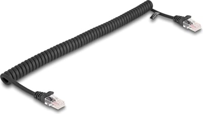 Delock RJ45 Coiled Cable male to male Cat.5e 1 m black