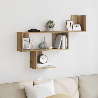 vidaXL - Wandschap - 100x15x70 - cm - bewerkt - hout - artisanaal - eikenkleurig