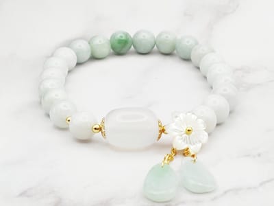 Mei's - Everest Flower Jade - armband dames - goud/groen/wit - polsmaat 16,5 cm